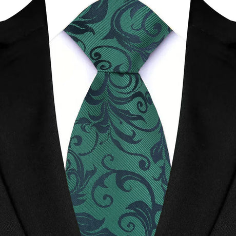 Green Luxury Floral Polyester Jacquard Business Formal Neckties