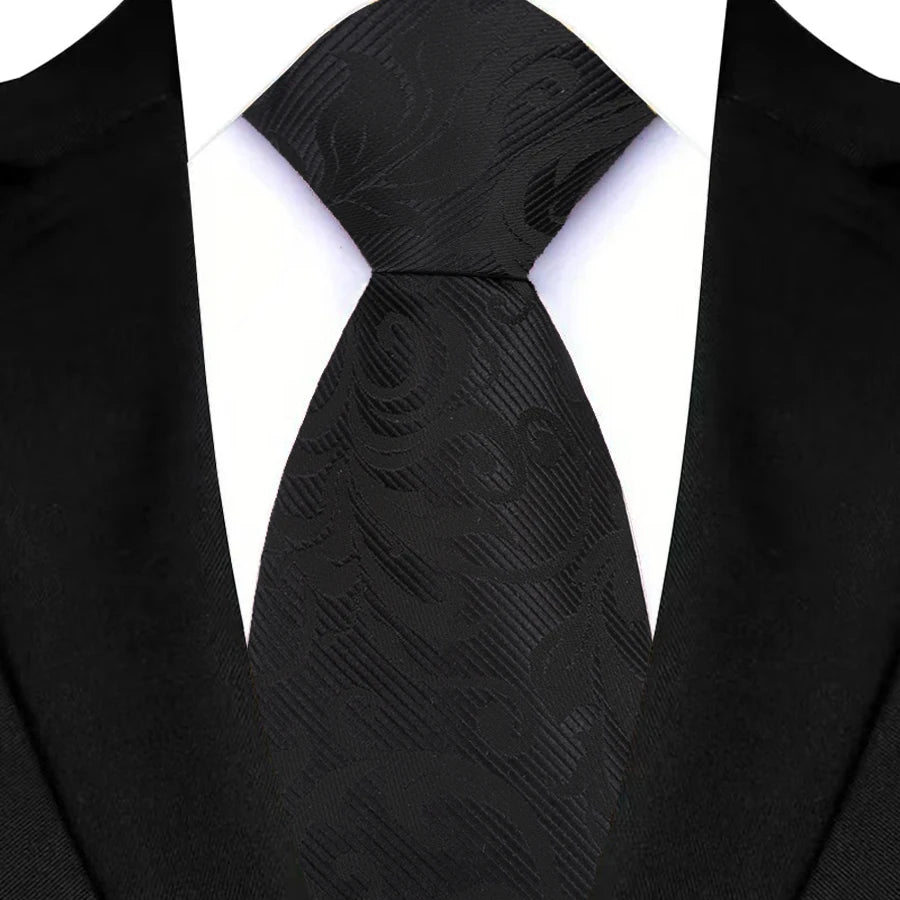 Black Luxury Floral Polyester Jacquard Business Formal Neckties