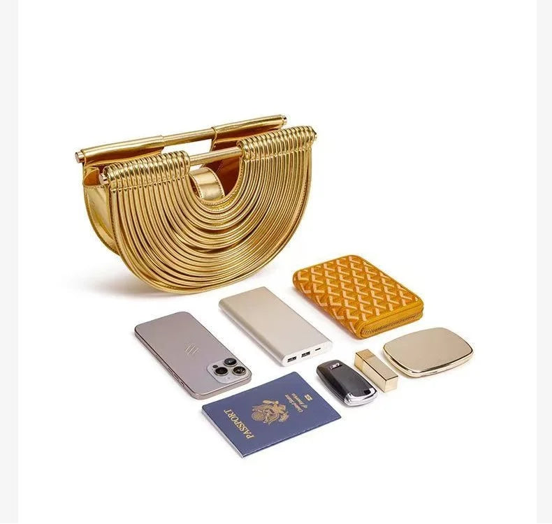 Capacity of Luxury Gold  woven Noodle Leather Bags