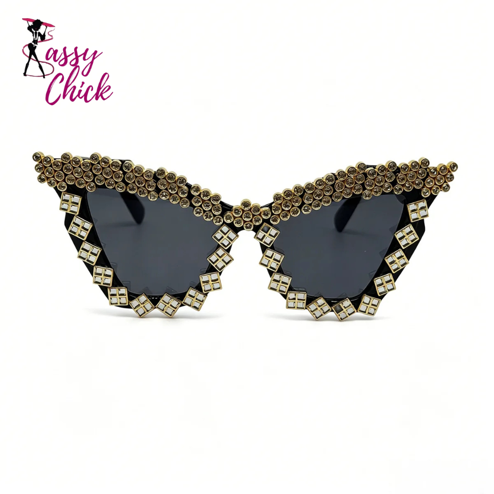 Luxury Gothic Punk Oversized Cat Eye Sunglasses Sassy Chick Logo