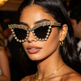 Model Using Luxury Gothic Punk Oversized Cat Eye Sunglasses