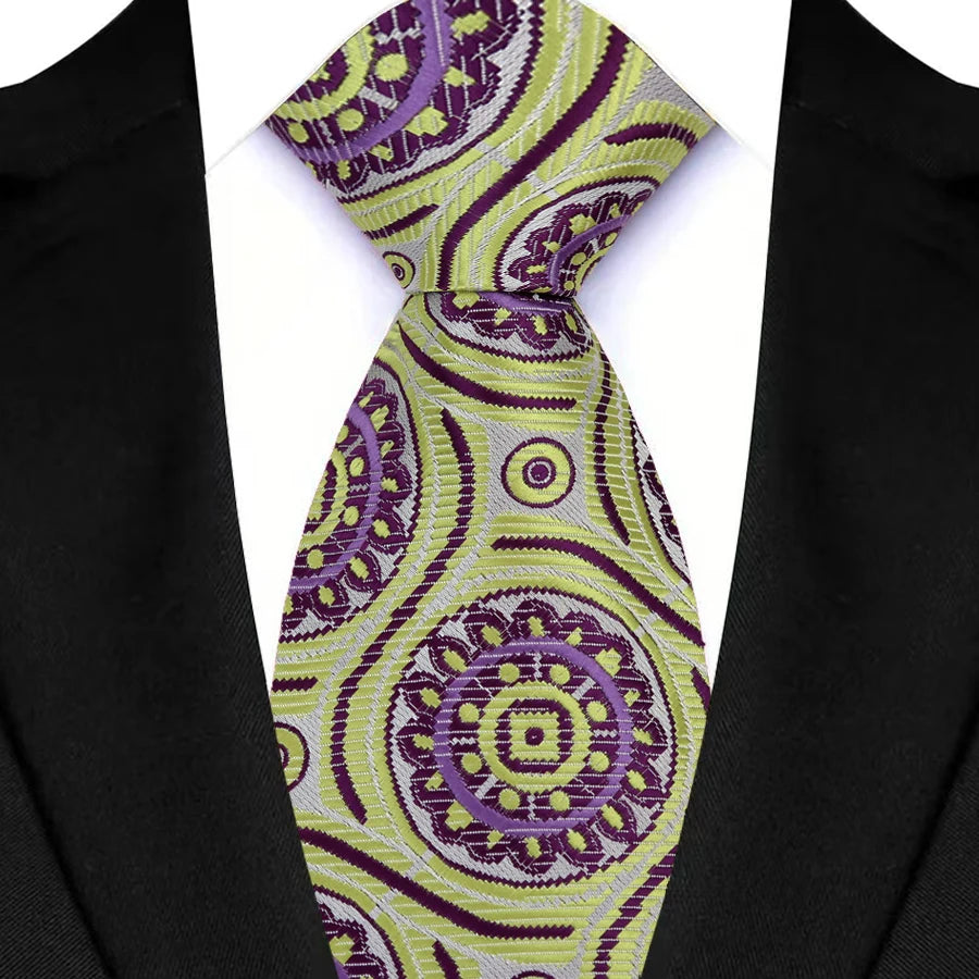  Luxury Green Purple Color Floral Paisley Men's Ties