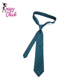 Luxury Green Striped Plaid Jacquard Woven Necktie Sassy Chick Logo