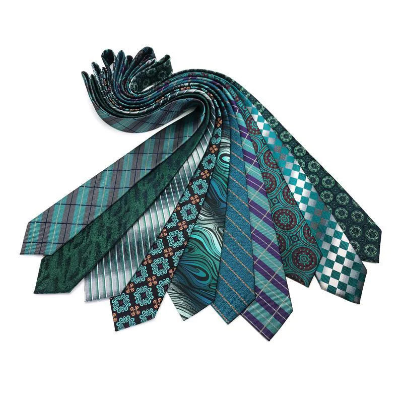 Collection of Luxury Green Striped Plaid Jacquard Woven Necktie