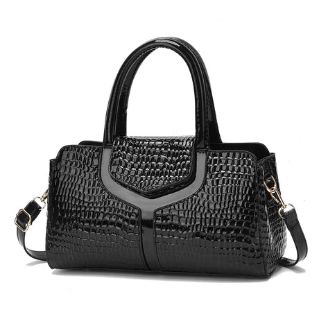 Black Luxury Handbag Classic Crocodile Pattern