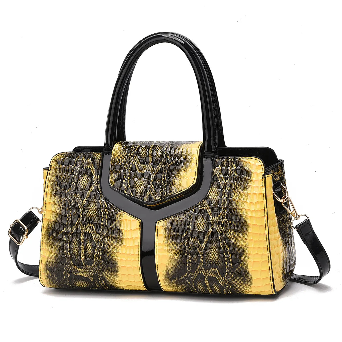 Gold black Luxury Handbag Classic Crocodile Pattern