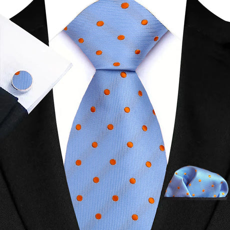 Blue Luxury Hanky Cufflinks Set Jacquard 8cm Necktie