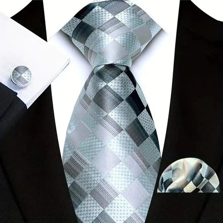 Black Luxury Hanky Cufflinks Set Jacquard 8cm Necktie