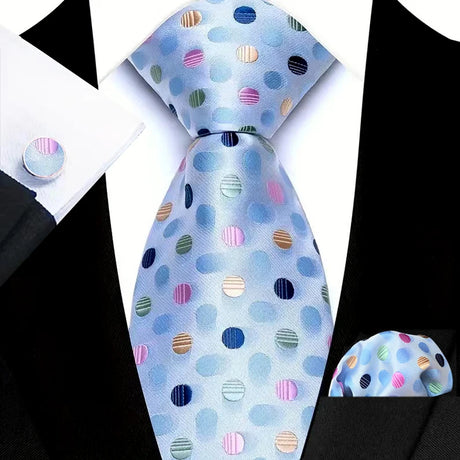 Blue Luxury Hanky Cufflinks Set Jacquard 8cm Necktie