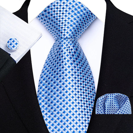 Blue Luxury Hanky Cufflinks Set Jacquard 8cm Necktie
