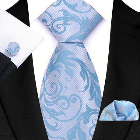 Blue Luxury Hanky Cufflinks Set Jacquard 8cm Necktie