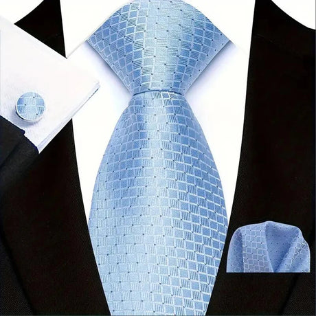 Blue Luxury Hanky Cufflinks Set Jacquard 8cm Necktie