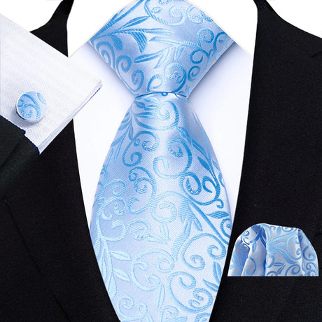 Blue Luxury Hanky Cufflinks Set Jacquard 8cm Necktie