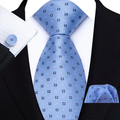 Blue Luxury Hanky Cufflinks Set Jacquard 8cm Necktie