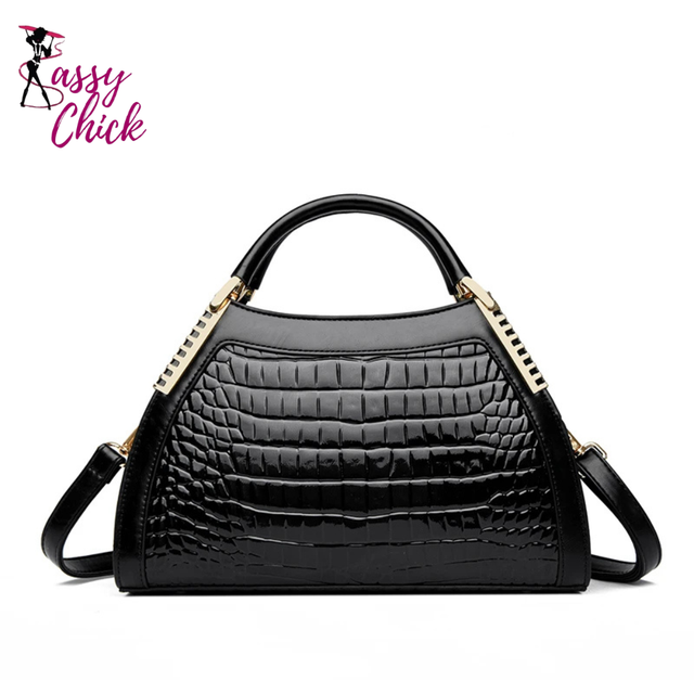 Luxury Hobos Alligator Patent Leather Handbag Sassy Chick Logo