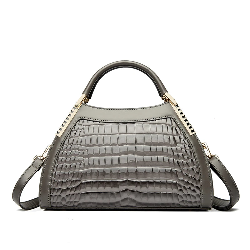 Gray Luxury Hobos Alligator Patent Leather Handbag