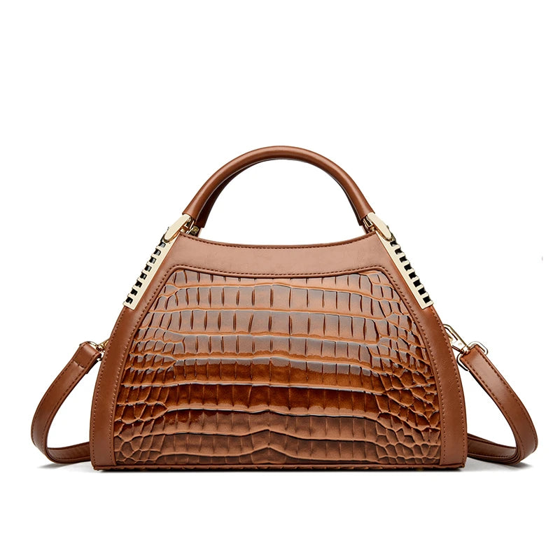 Brown Luxury Hobos Alligator Patent Leather Handbag
