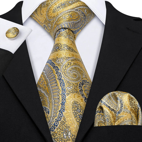 Luxury Jacquard Gold Silk Men Tie