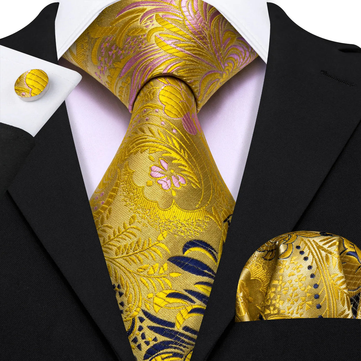 Luxury Jacquard Gold Silk Men Tie