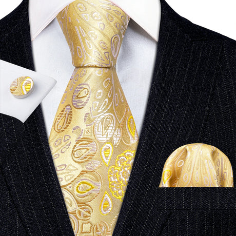 Luxury Jacquard Gold Silk Men Tie