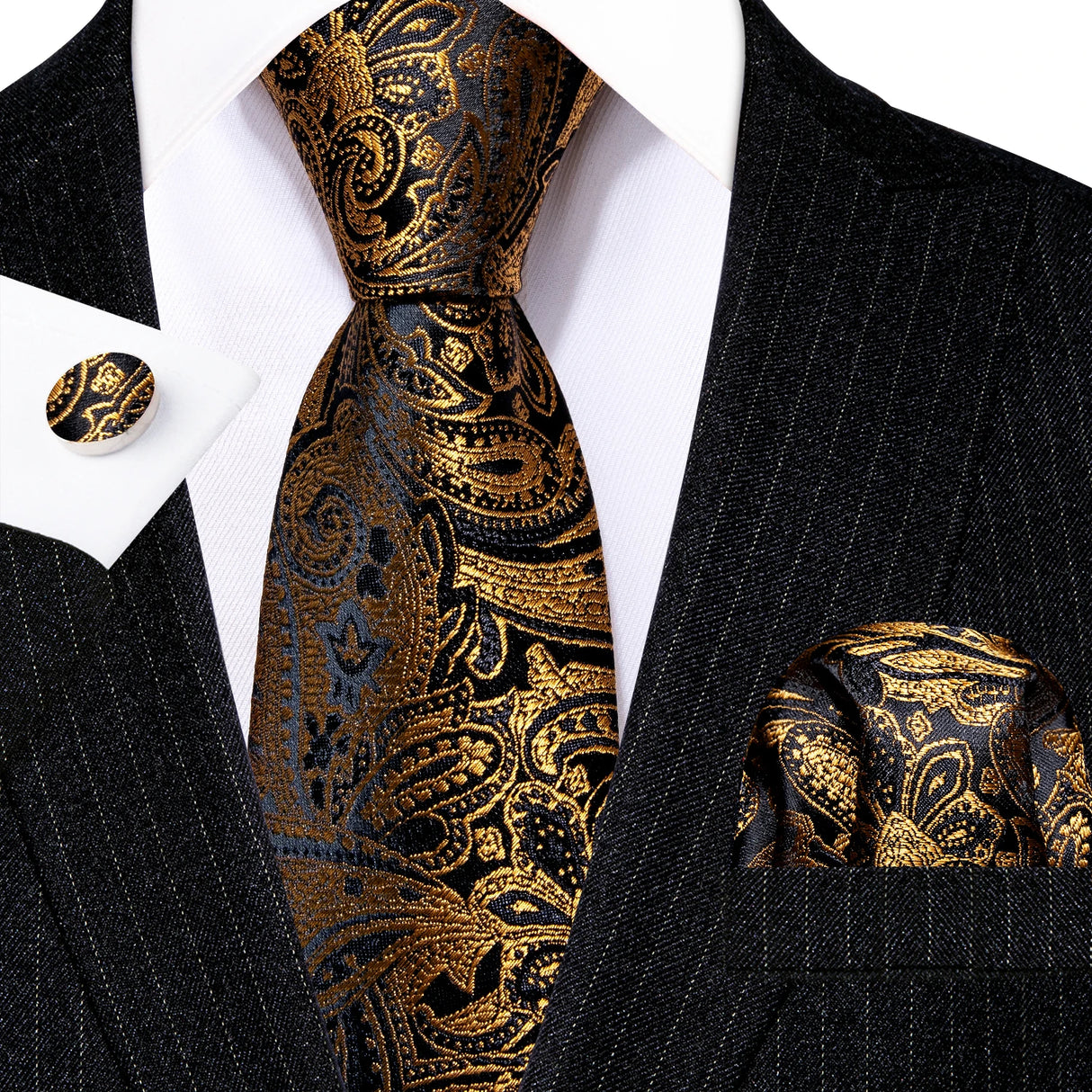 Luxury Jacquard Gold Silk Men Tie