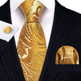 Luxury Jacquard Gold Silk Men Tie