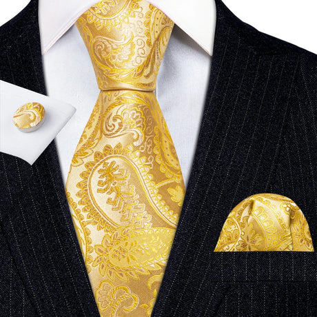 Luxury Jacquard Gold Silk Men Tie