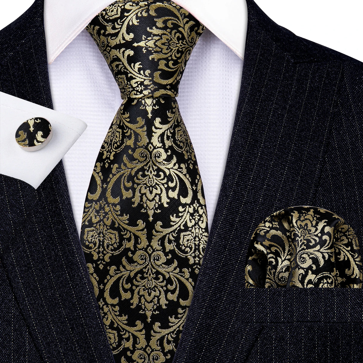 Luxury Jacquard Gold Silk Men Tie