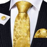 Luxury Jacquard Gold Silk Men Tie