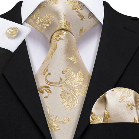 Luxury Jacquard Gold Silk Men Tie