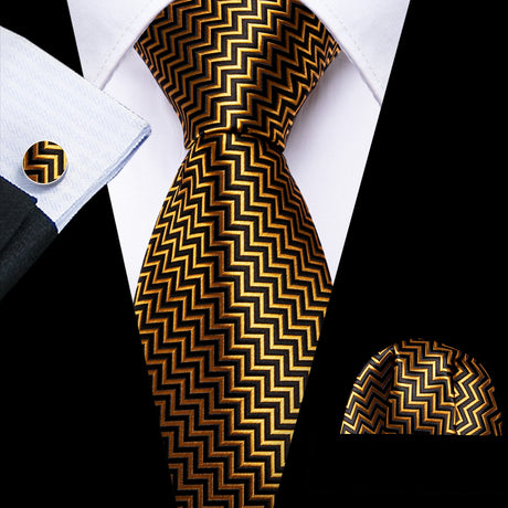 Luxury Jacquard Gold Silk Men Tie