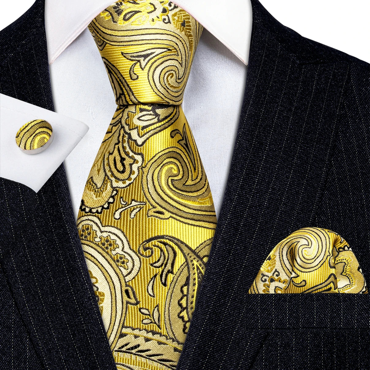 Luxury Jacquard Gold Silk Men Tie