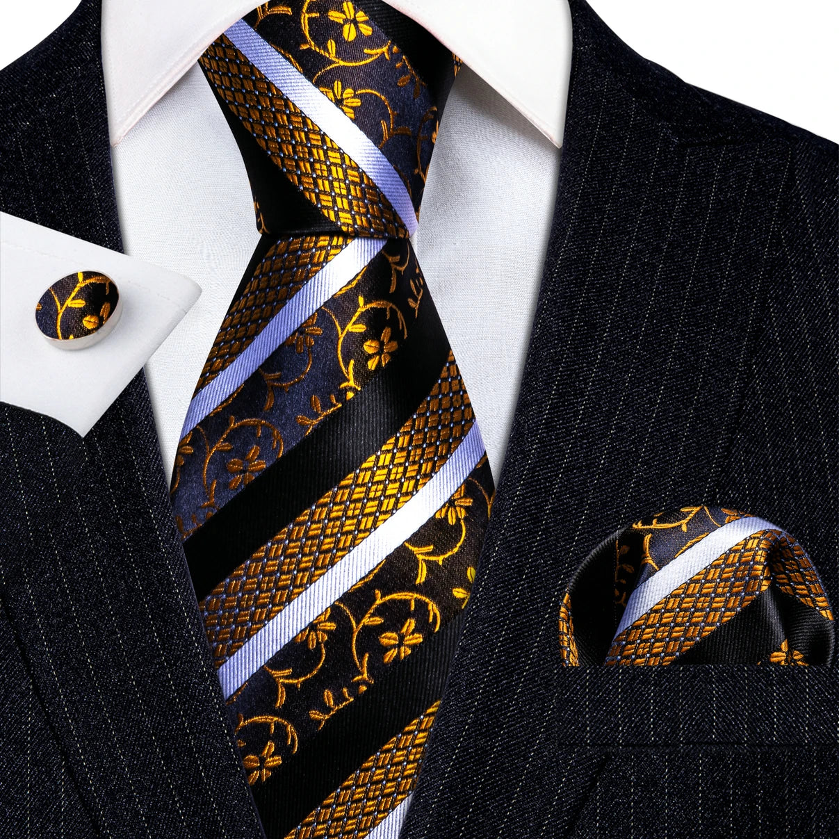 Luxury Jacquard Gold Silk Men Tie