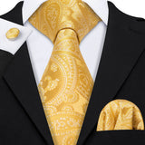 Luxury Jacquard Gold Silk Men Tie