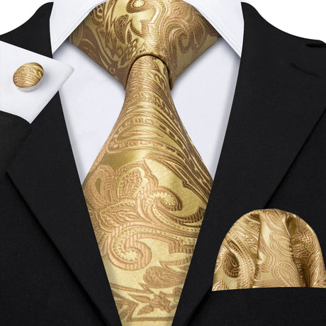 Luxury Jacquard Gold Silk Men Tie