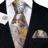 Luxury Jacquard Gold Silk Men Tie