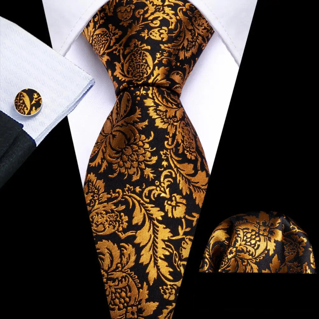 Luxury Jacquard Gold Silk Men Tie