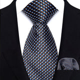 Black Luxury Jacquard Handkerchief Set Dot Plaid 8CM Tie