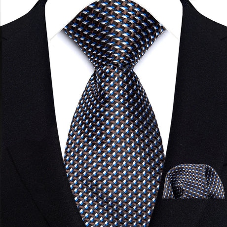 Black Luxury Jacquard Handkerchief Set Dot Plaid 8CM Tie
