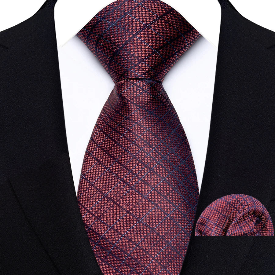 Red Luxury Jacquard Handkerchief Set Dot Plaid 8CM Tie