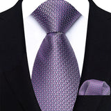 Purple Luxury Jacquard Handkerchief Set Dot Plaid 8CM Tie