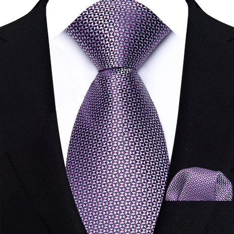 Purple Luxury Jacquard Handkerchief Set Dot Plaid 8CM Tie