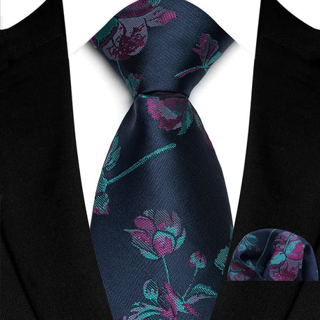 Blue Luxury Jacquard Handkerchief Set Dot Plaid 8CM Tie