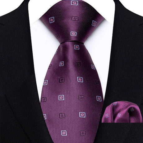 Purple Luxury Jacquard Handkerchief Set Dot Plaid 8CM Tie