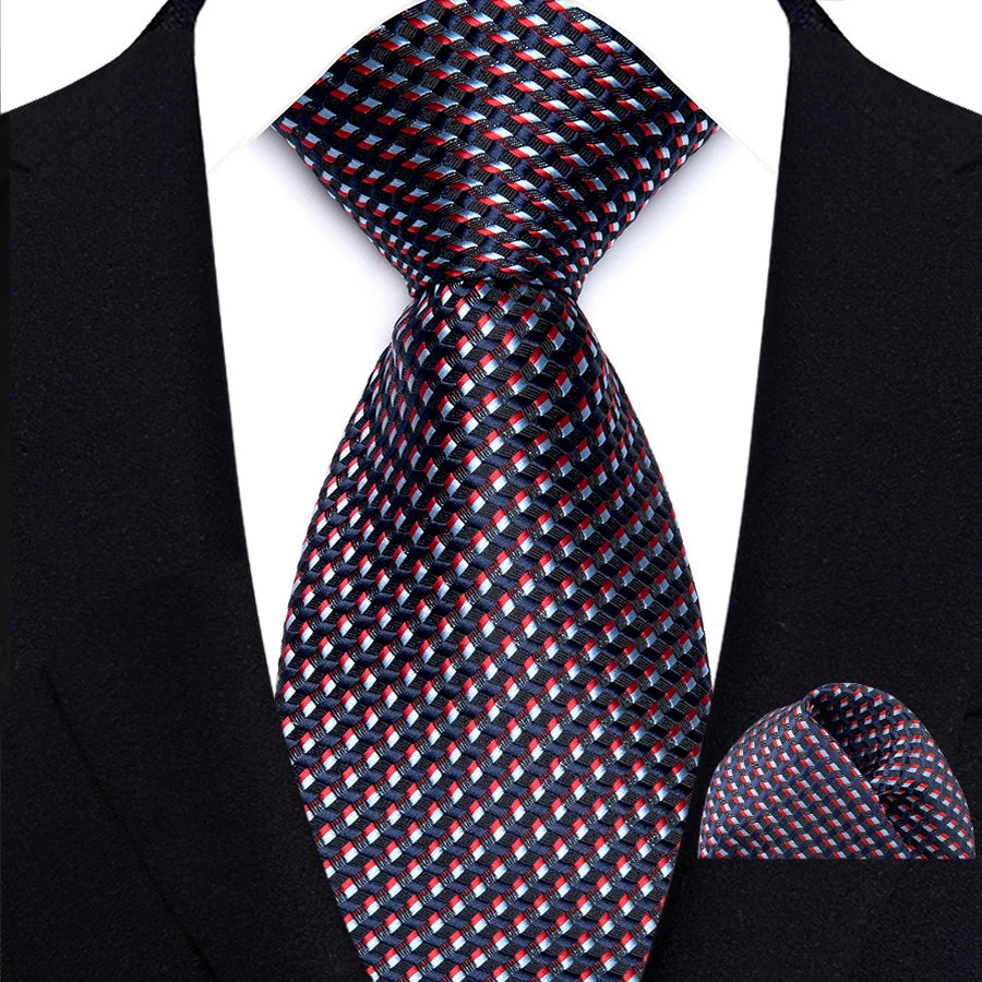 Black Luxury Jacquard Handkerchief Set Dot Plaid 8CM Tie