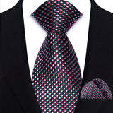 Black Luxury Jacquard Handkerchief Set Dot Plaid 8CM Tie
