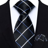 Black Luxury Jacquard Handkerchief Set Dot Plaid 8CM Tie