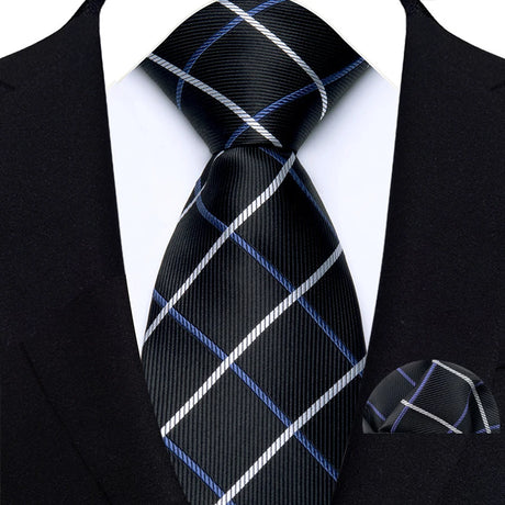 Black Luxury Jacquard Handkerchief Set Dot Plaid 8CM Tie