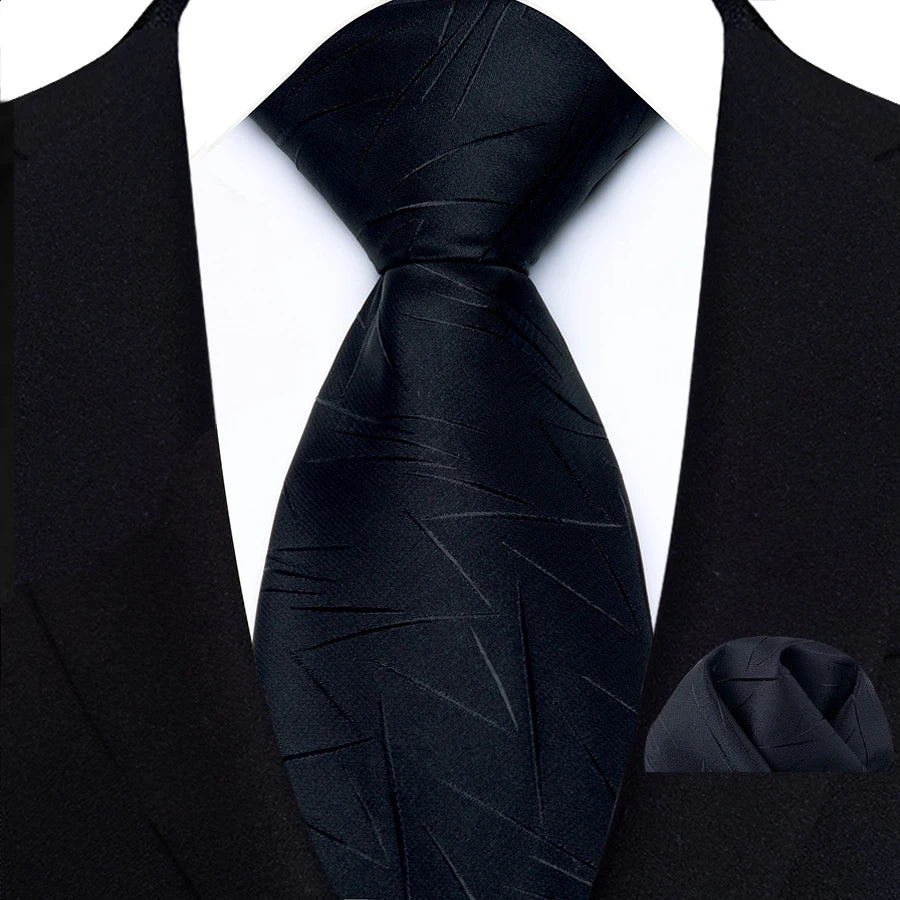 Black Luxury Jacquard Handkerchief Set Dot Plaid 8CM Tie