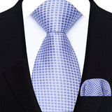 Blue Luxury Jacquard Handkerchief Set Dot Plaid 8CM Tie